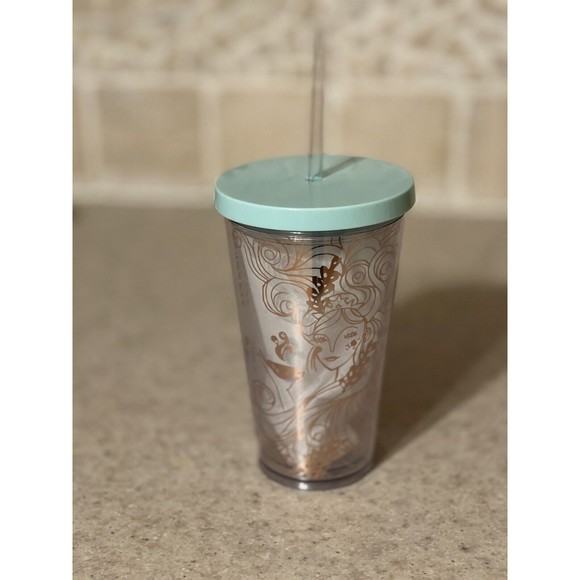 STARBUCKS 2018 Clear Acrylic Tumbler  W/Gold Siren 16oz W/Straw - RARE - Picture 5 of 9